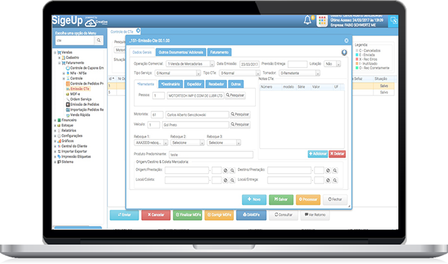 Sistema CTe SigeUp